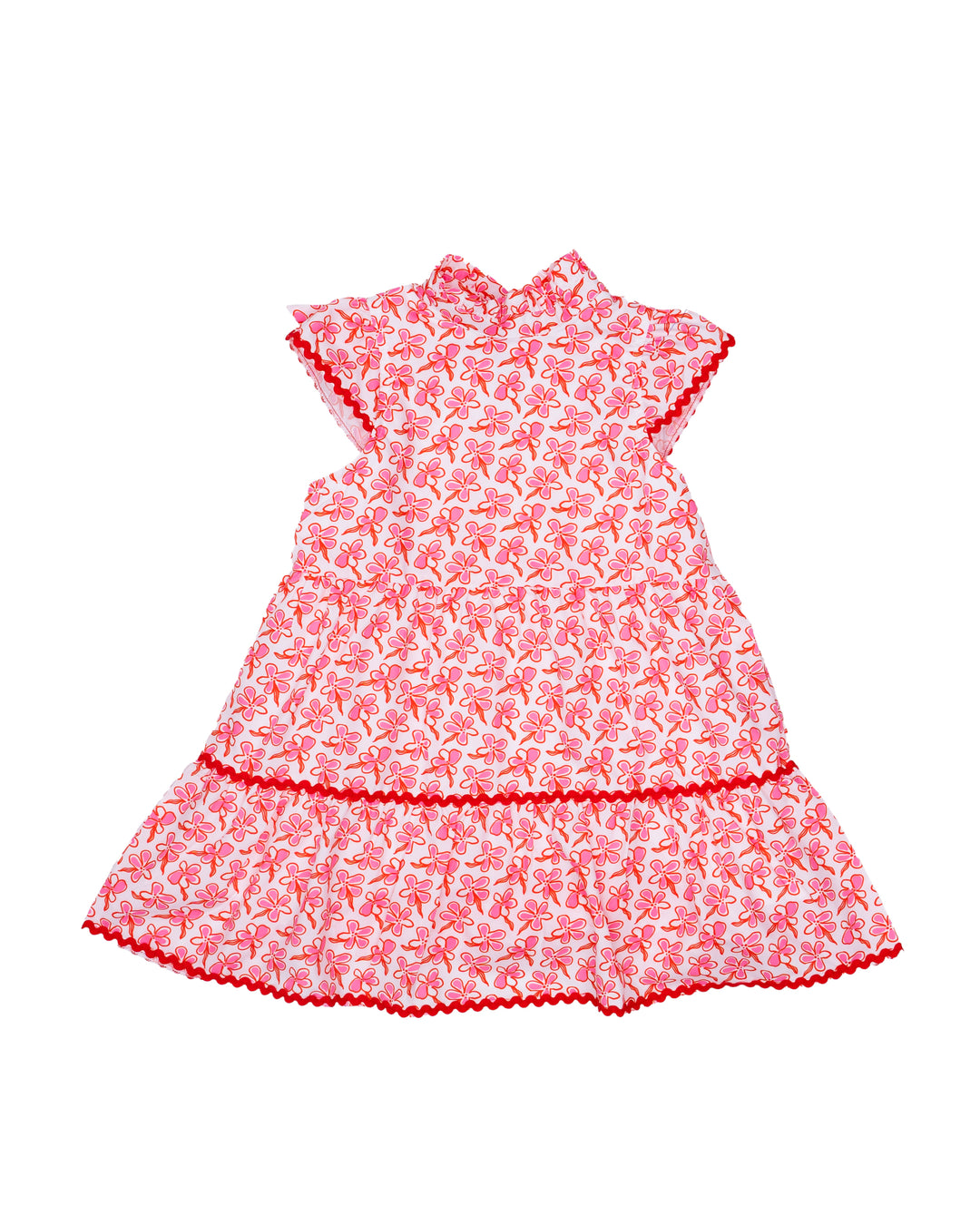 RUFFLE SLEEVE RED AND PINK CHILDREN'S DRESS ON WHITE BACKGROUND