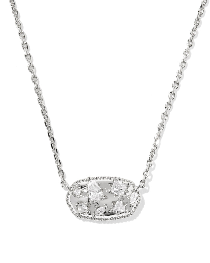HOLLAND CRYSTAL SHORT PENDANT NECKLACE, SILVER WHITE CZ