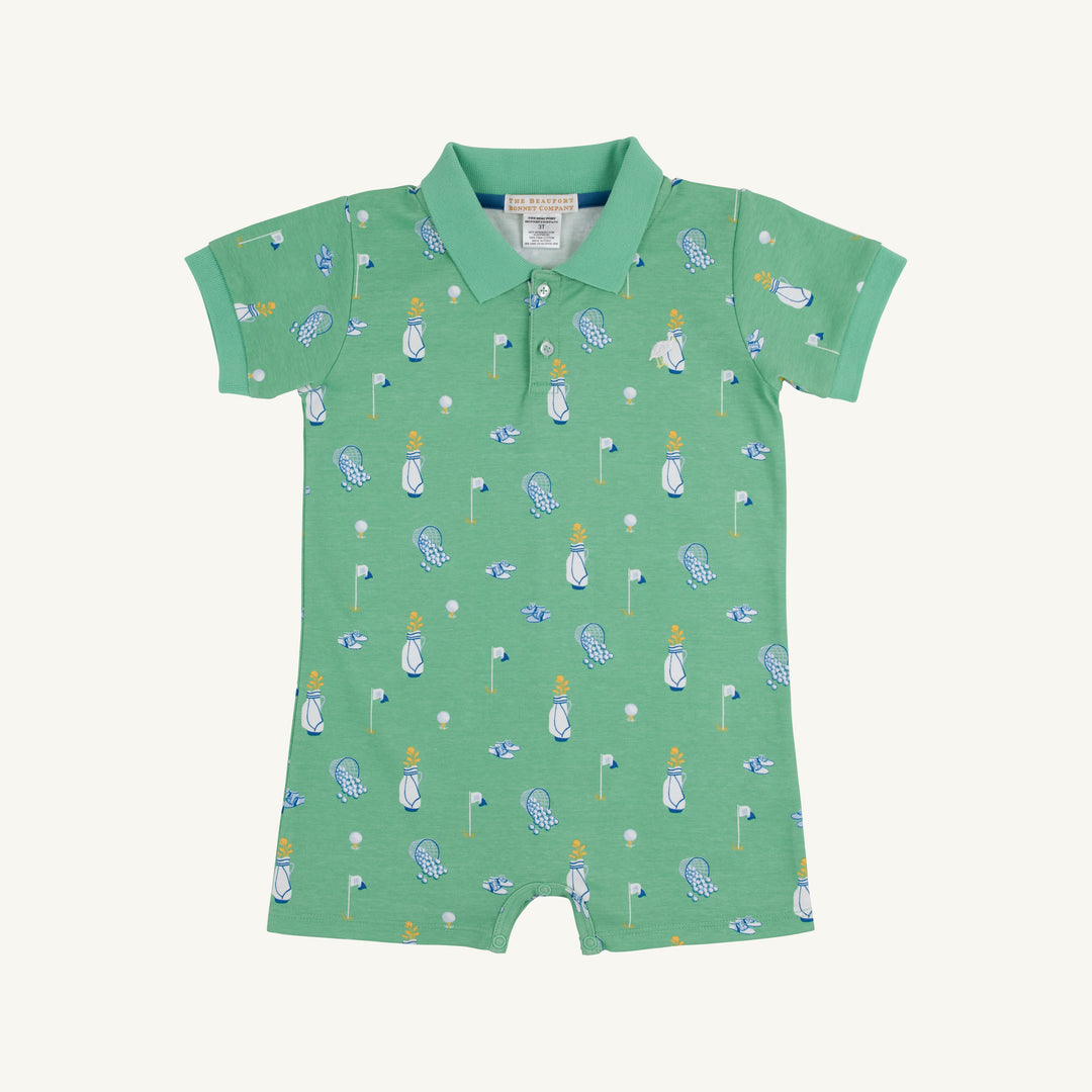 GREEN CHILDREN'S ROMPER WITH GOLF MOTIFS