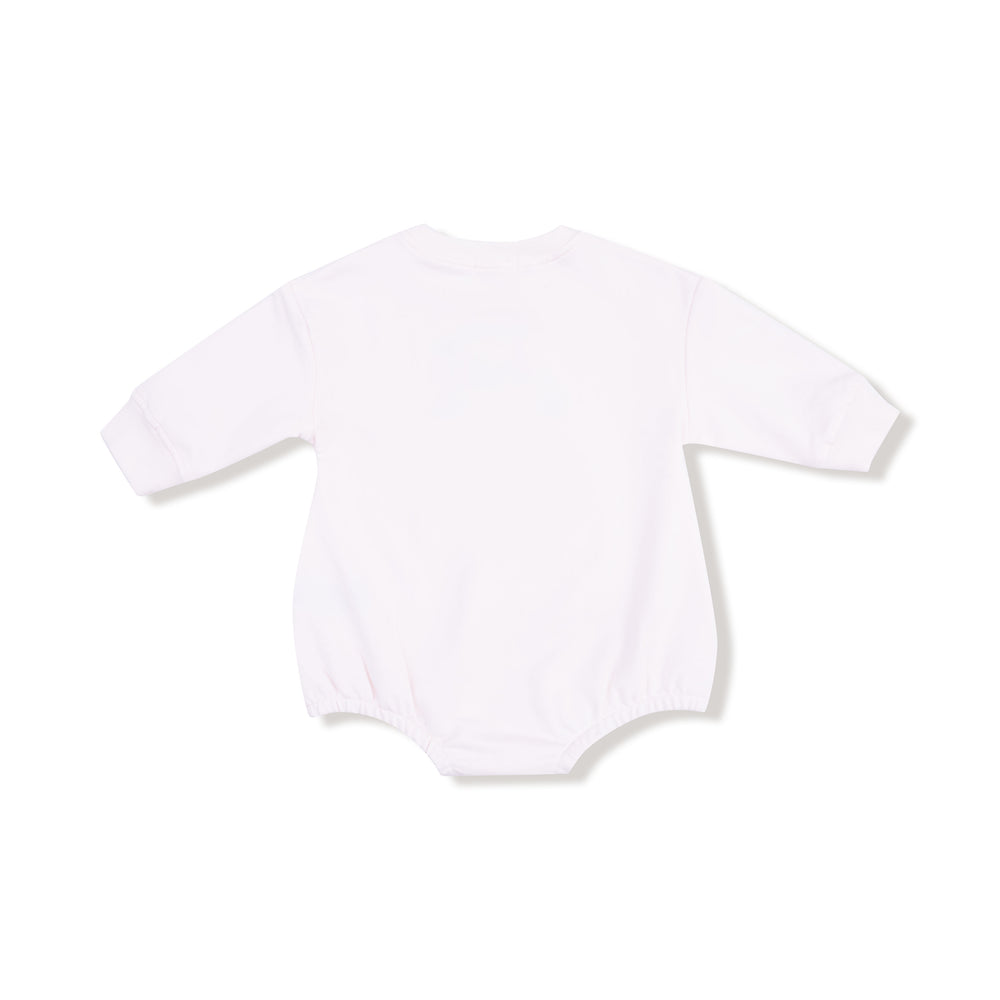 light pink baby onesie on a white background