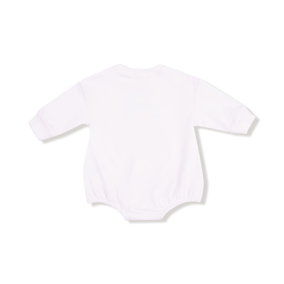 light pink baby onesie on a white background