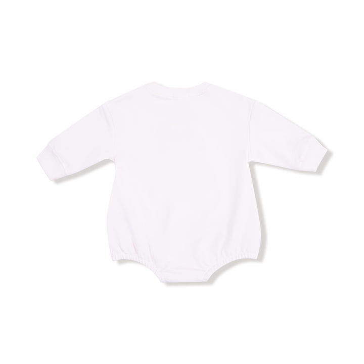 light pink baby onesie on a white background