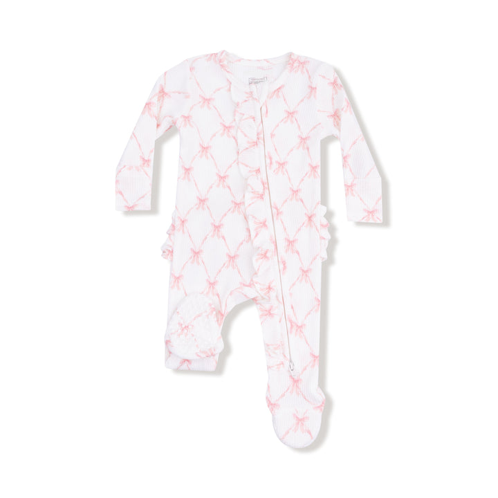 Baby onesie with pink butterfly pattern on a white background