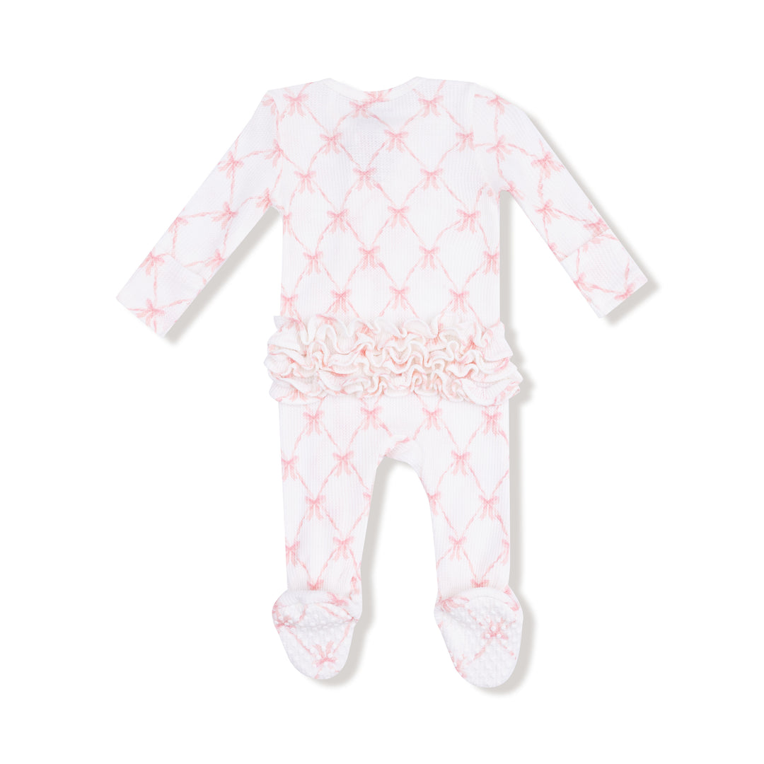 Baby onesie with pink butterfly pattern on a white background