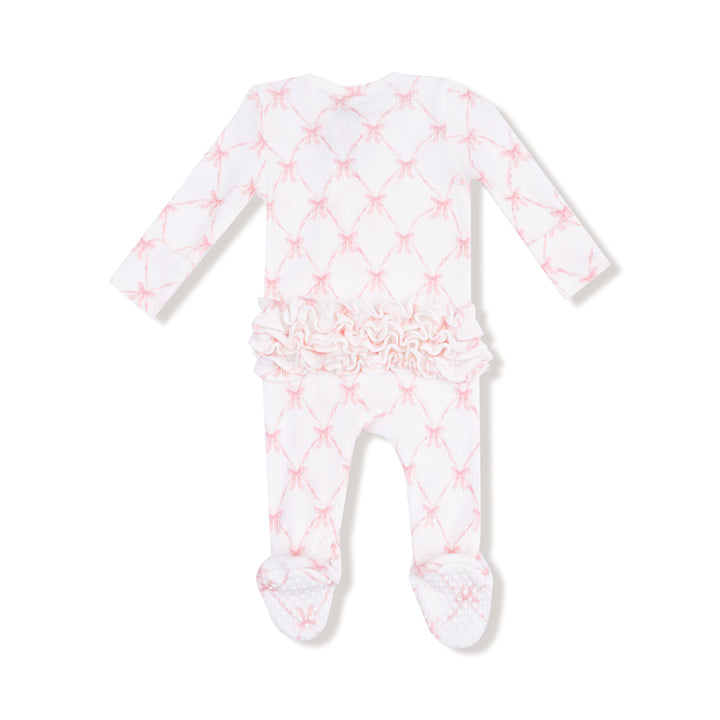 Baby onesie with pink butterfly pattern on a white background