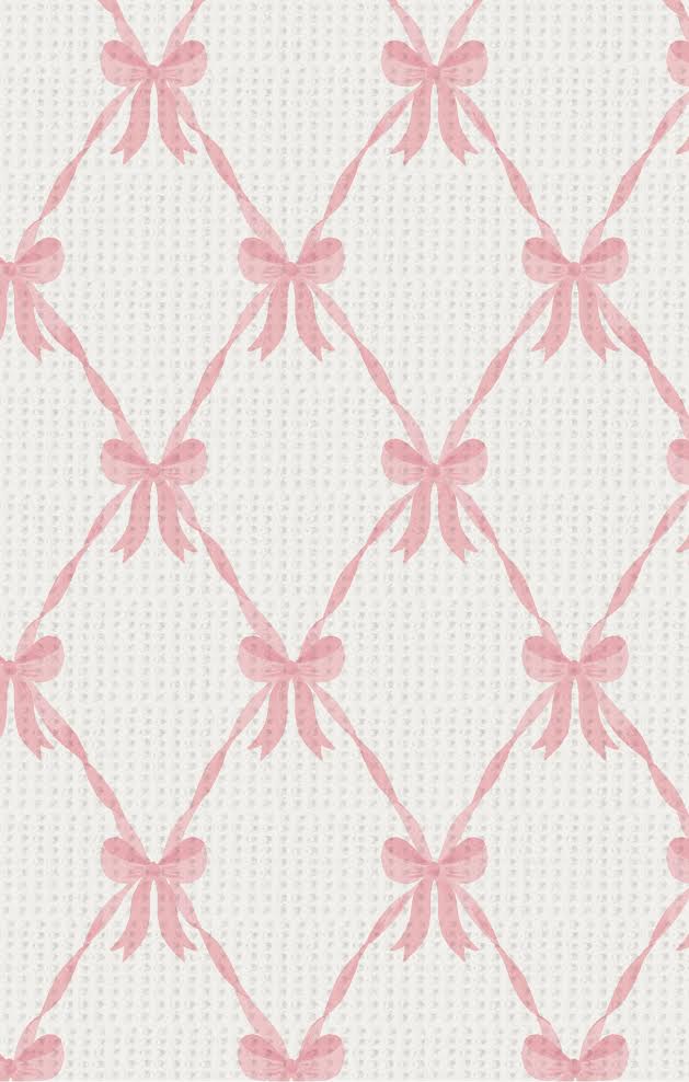Pattern of pink bows in a diamond grid on a white background