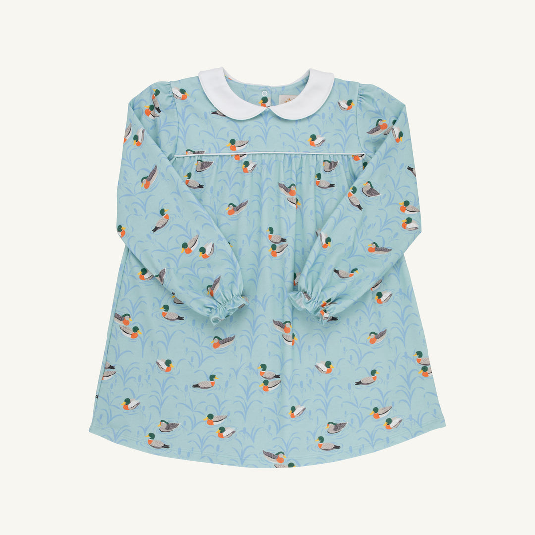 LIGHT BLUE LONG SLEEVE DRESS WITH DUCK PRINT ALL OVER