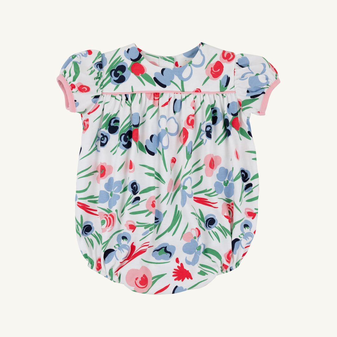 FLORAL PRINT BUBBLE WITH LIGHT PINK TRIM ON SHORT SLEEVES
