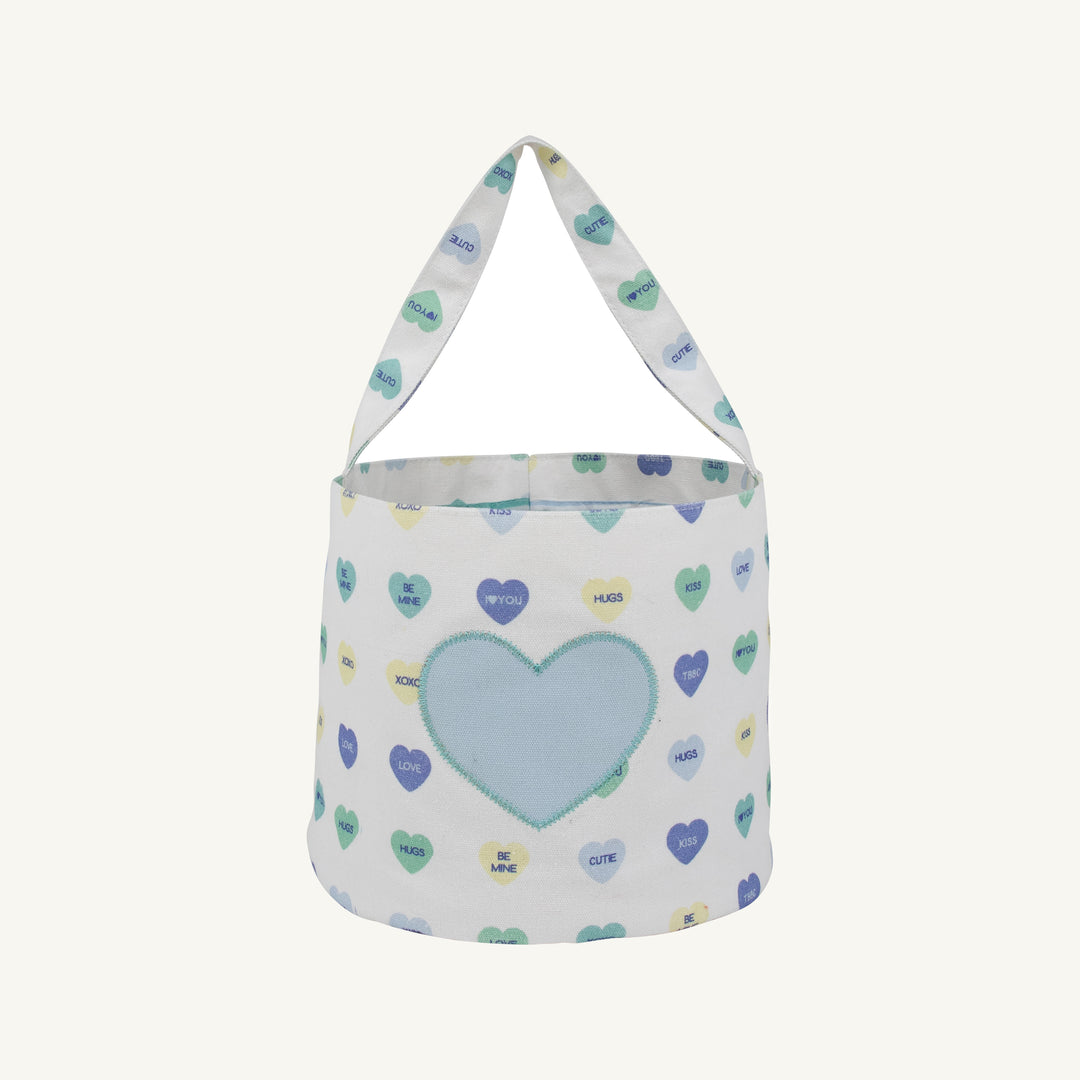 BLUE/GREEN HEARTS ON WHITE BASKET
