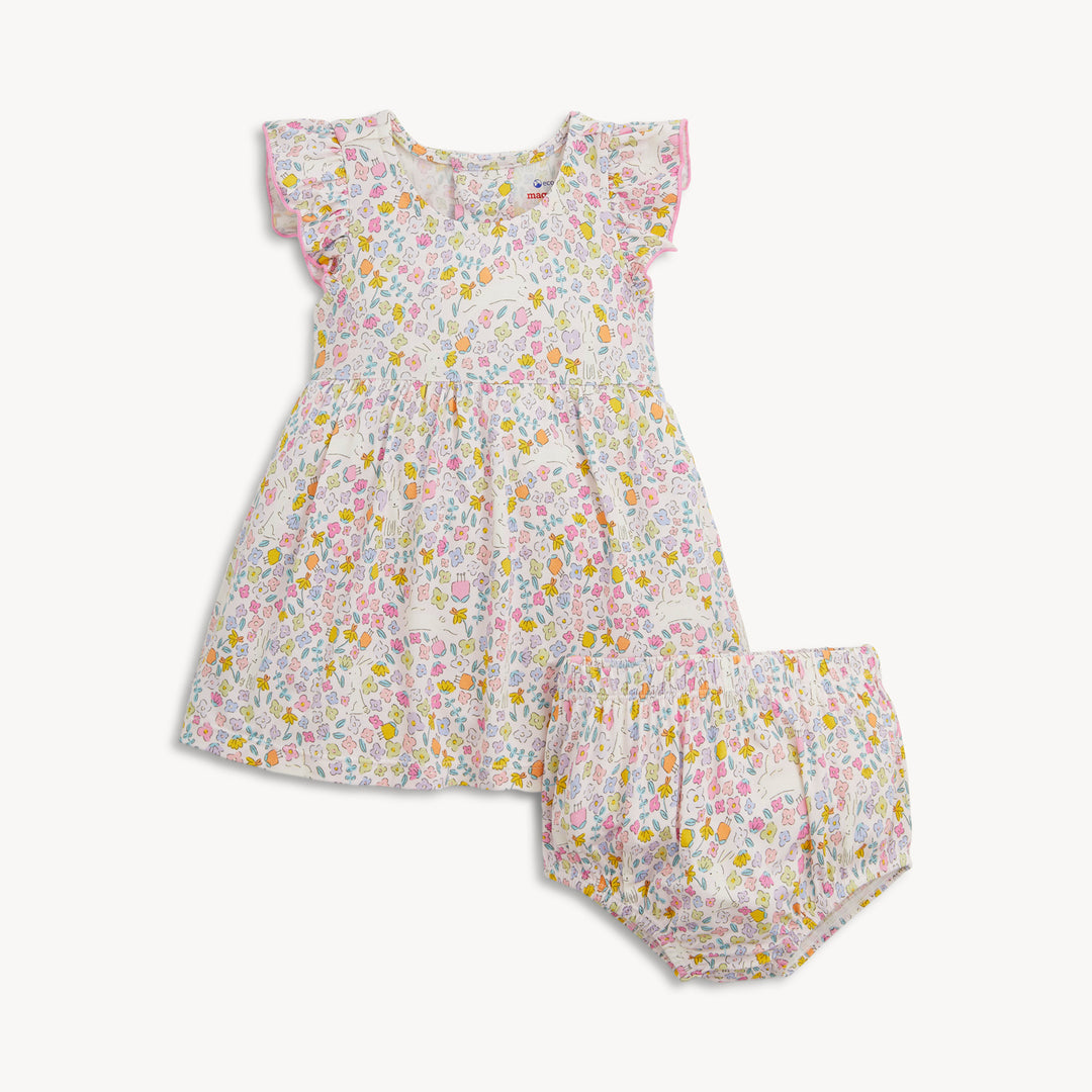 Floral dress and bloomers set on a white background