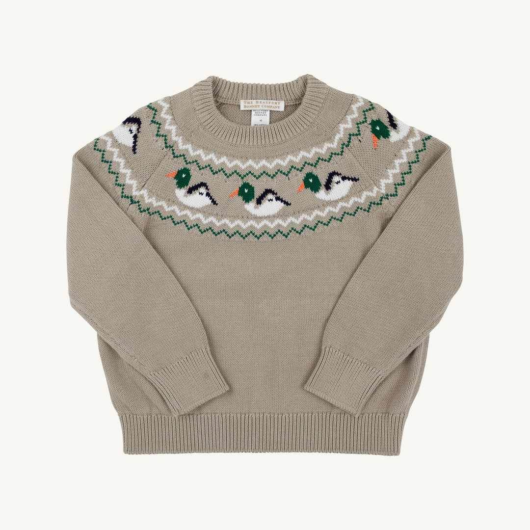 KHAKI CREW NECK SWEATER WITH DUCKS AROUND COLLAR