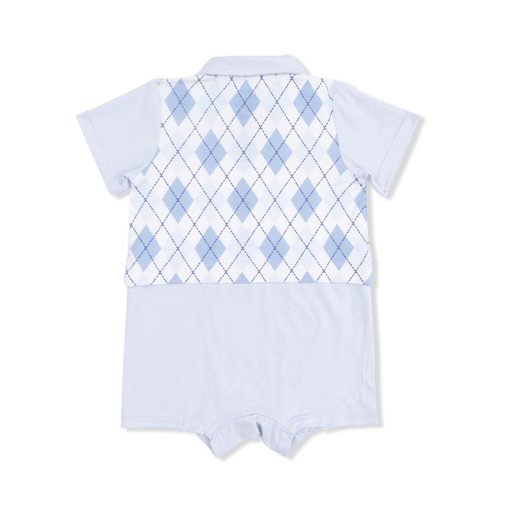 Baby romper with argyle pattern on a white background
