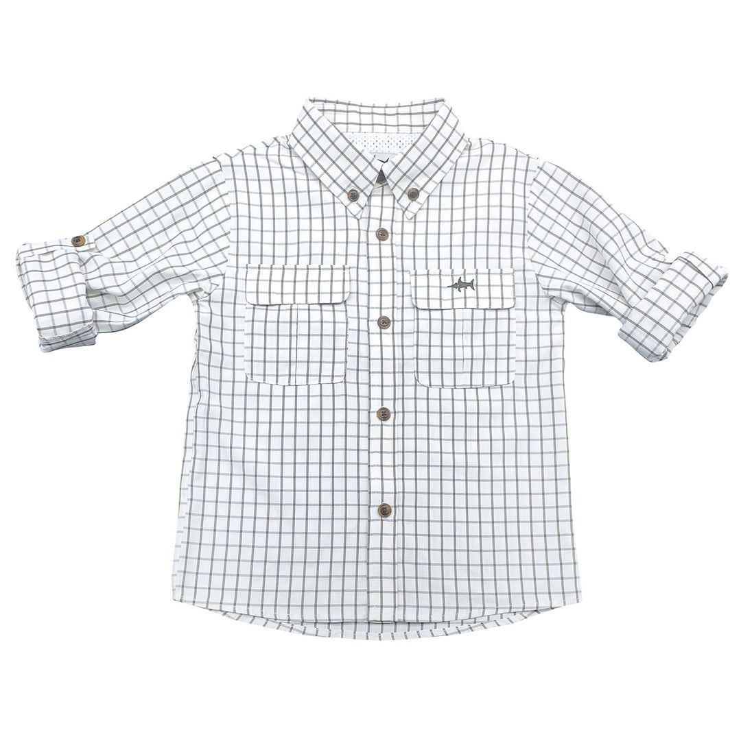 Checkered shirt with rolled-up sleeves on a white background