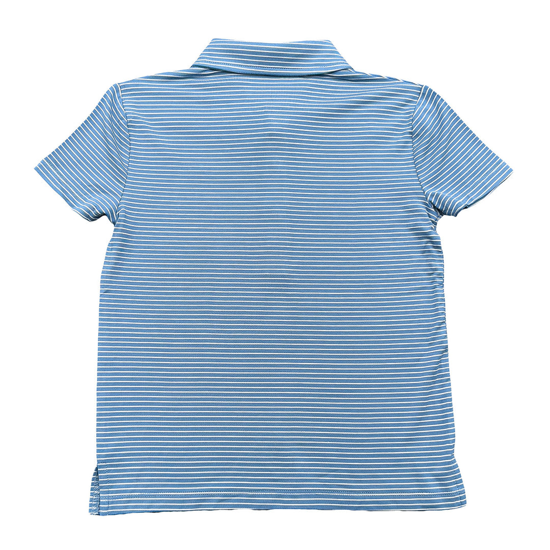 Blue striped polo shirt on a white background