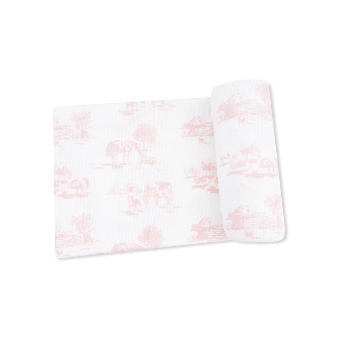 farm toile-patterned fabric on a white background