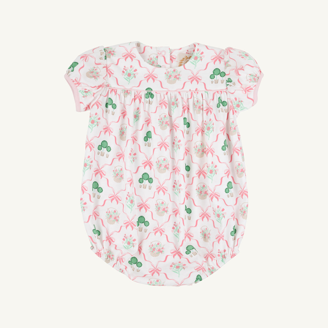 PINK AND WHITE SHORT SLEEVE BUBBLE WITH TOPIARY MOTIFS