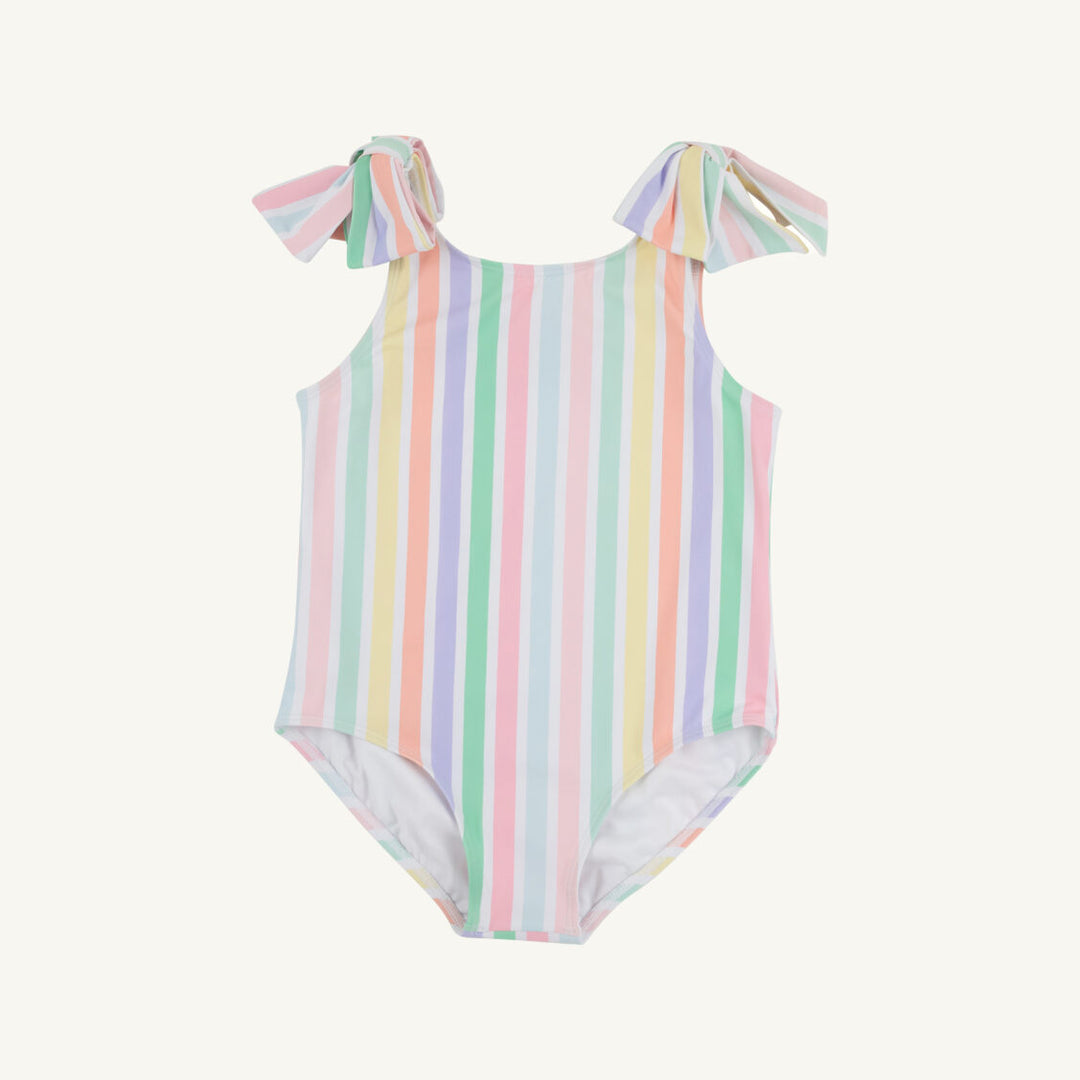 RAINBOW STRIPED ONE PIECE SWIMSUIT WITH BOWS FOR LITTLE GIRLS