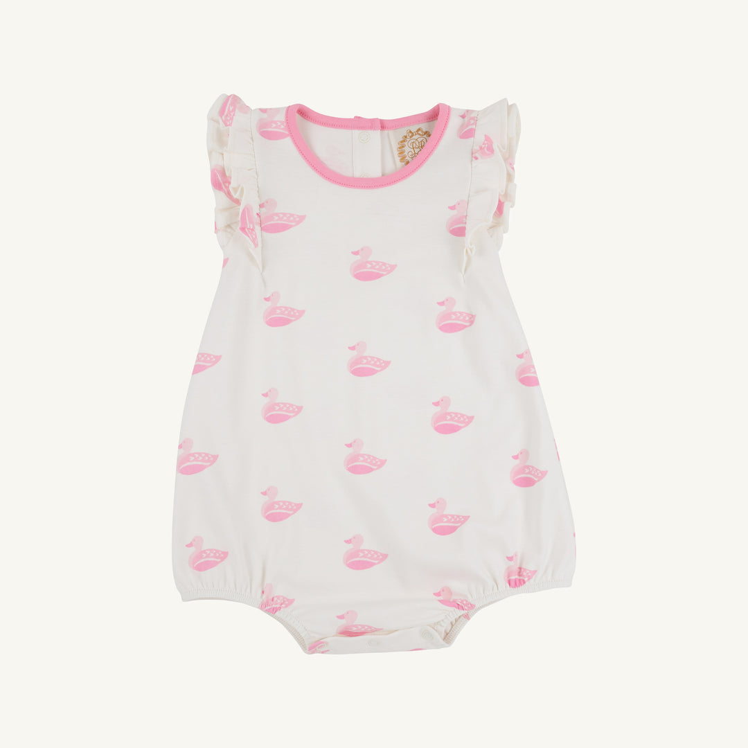 WHITE PLAY BUBBLE WITH PINK DUCKS AND PINK NECKLINE