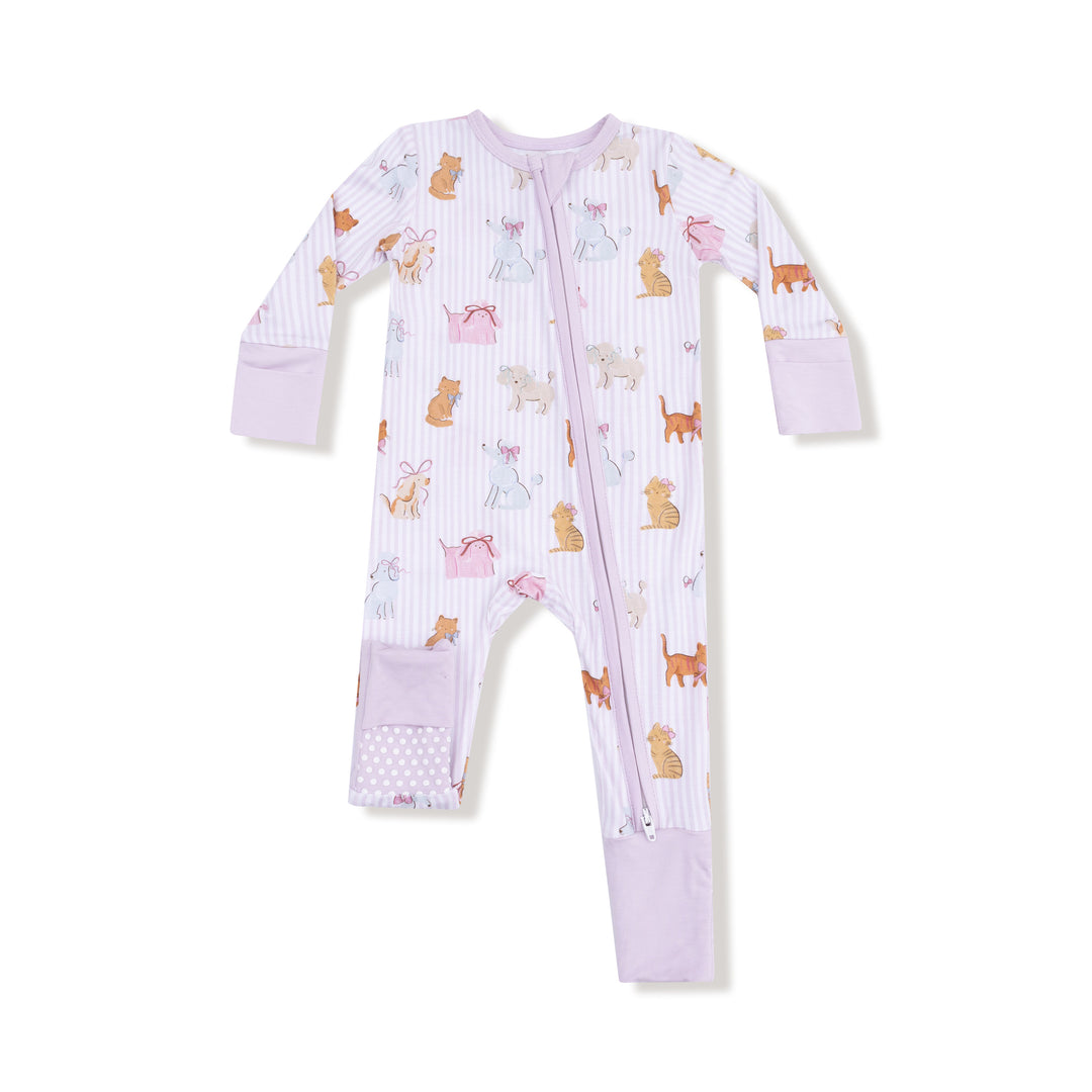 Baby onesie with animal pattern on a white background
