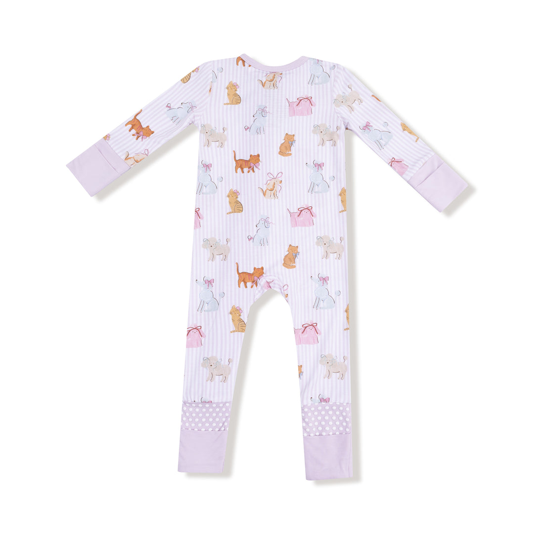 Baby onesie with animal pattern on a white background