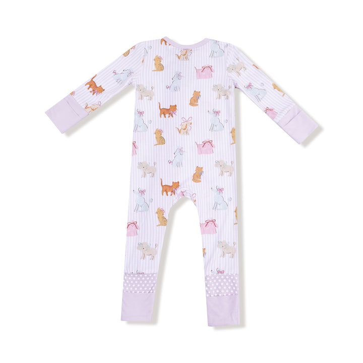 Baby onesie with animal pattern on a white background