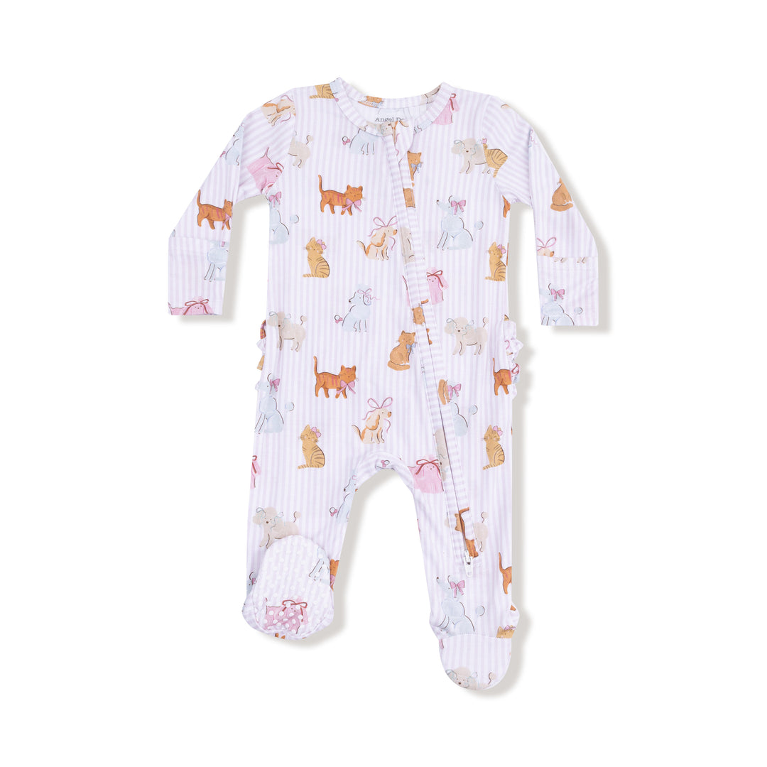 Baby onesie with animal pattern on a white background