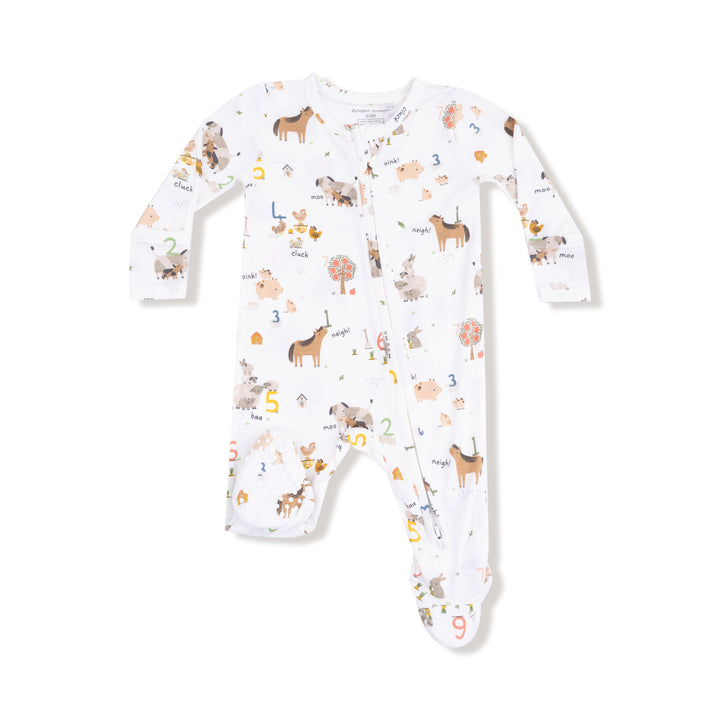 Farm Sounds Bamboo Zipper Footie – Soft Bamboo Baby Footed Pajamas with Farm Animal Print | Walker Boutique