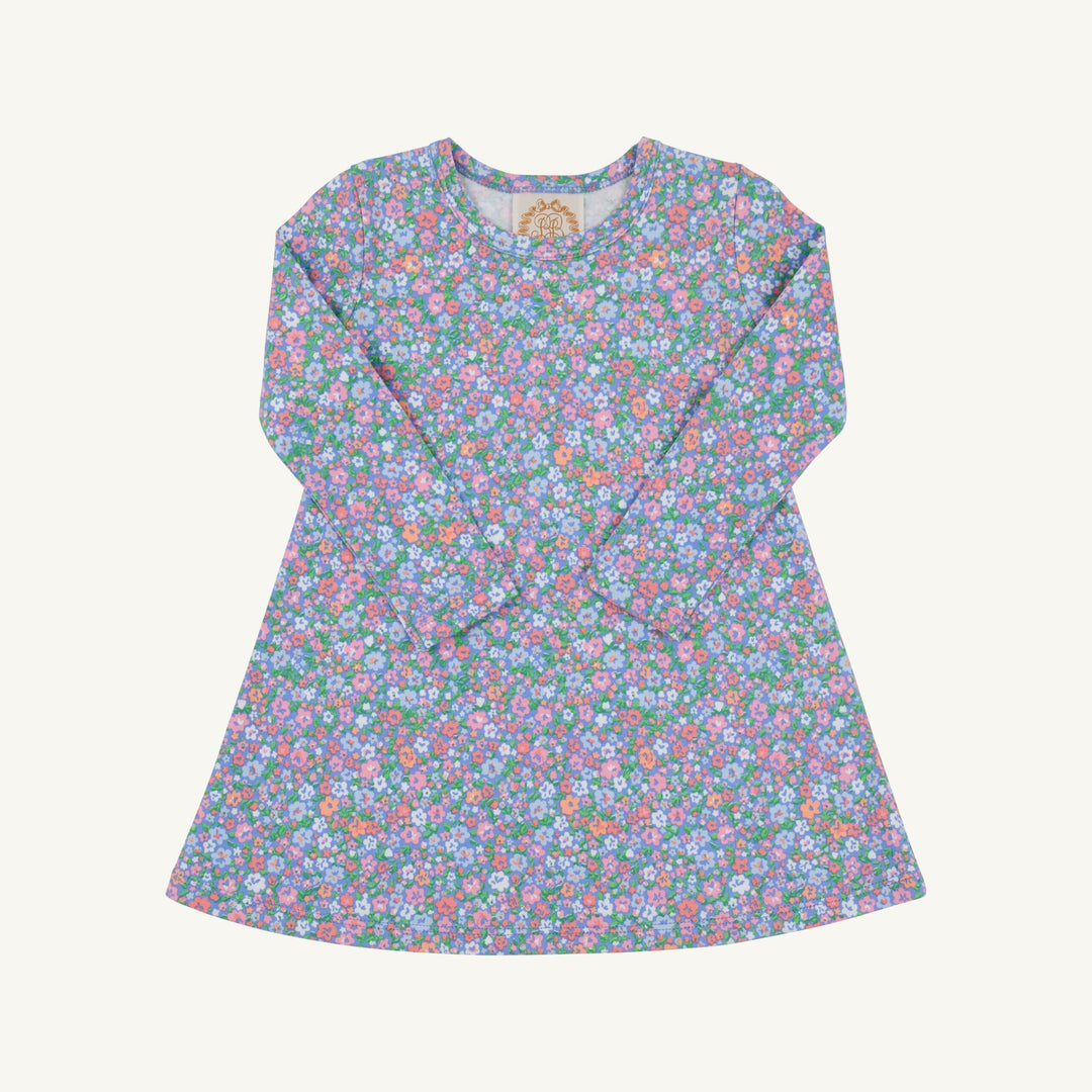 LONG SLEEVE BLUE DRESS WITH ALL OVER MINI FLORAL PRINT