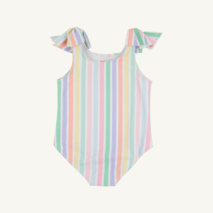 RAINBOW STRIPED ONE PIECE SWIMSUIT WITH BOWS FOR LITTLE GIRLS