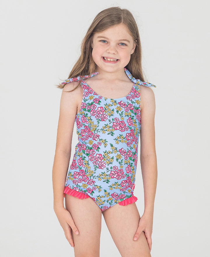 CHEERFUL BLOSSOMS TIE SHOULDER SWIMSUIT