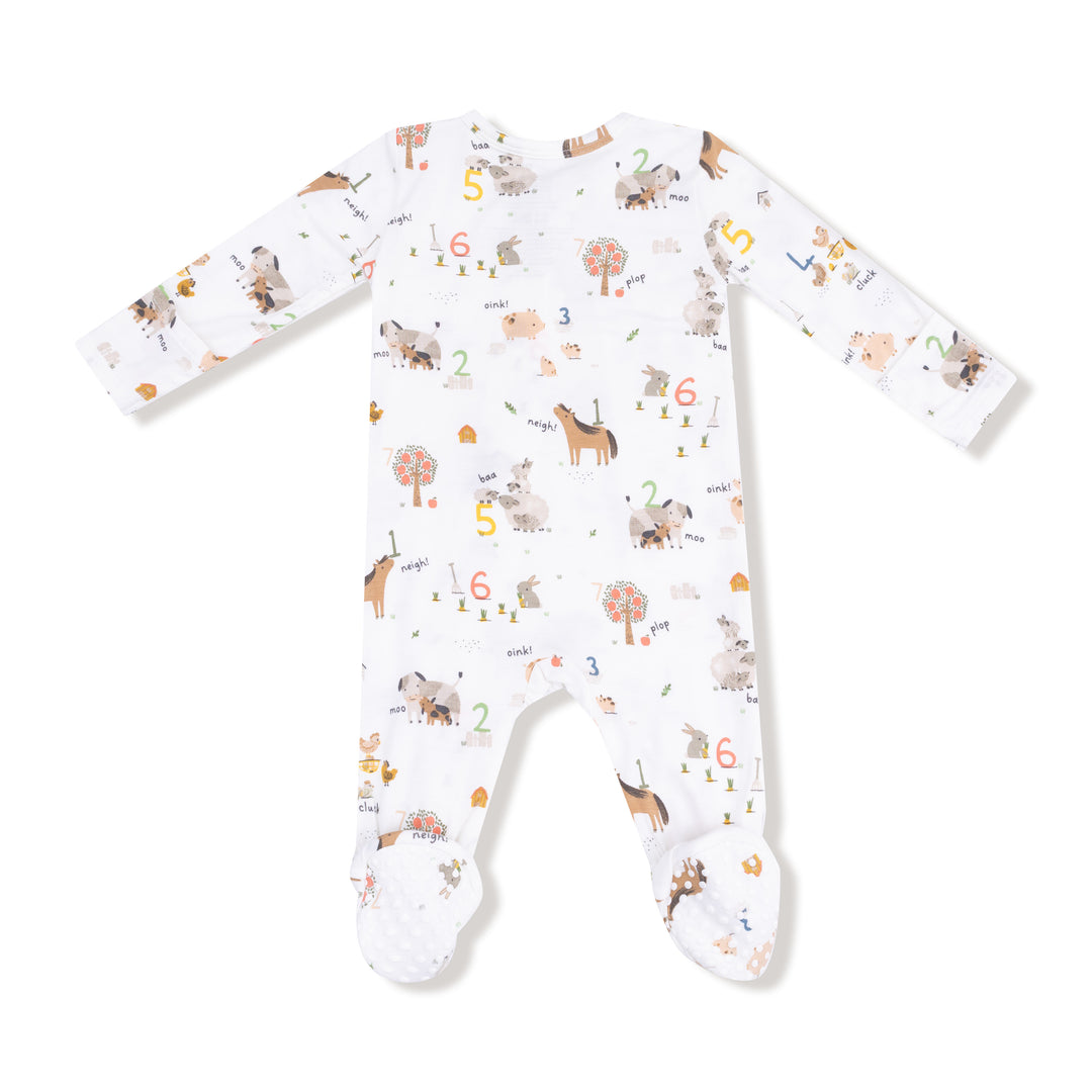 Farm Sounds Bamboo Zipper Footie – Soft Bamboo Baby Footed Pajamas with Farm Animal Print | Walker Boutique