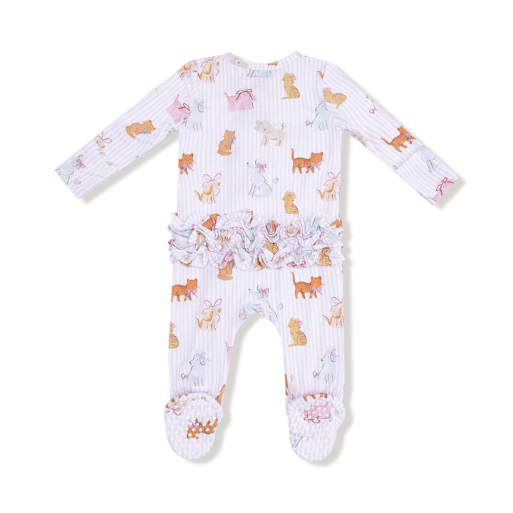 Baby onesie with animal pattern on a white background