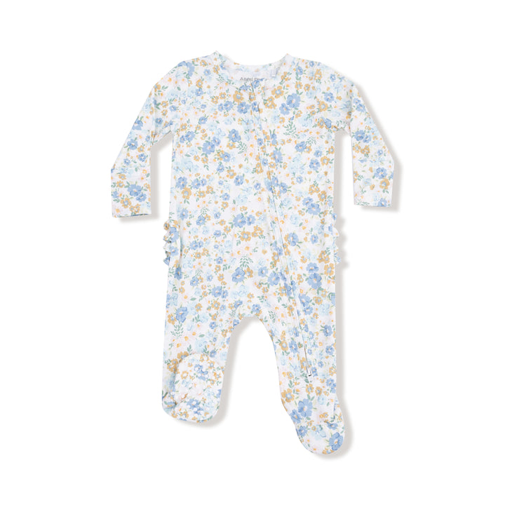 Floral-patterned baby onesie on a white background
