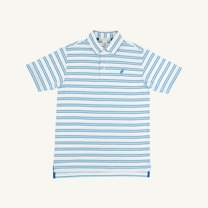 BLUE AND NAVY STRIPE SHORT SLEEVE POLO