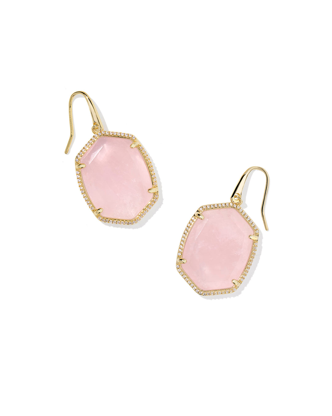 DAPHNE PAVE FRAME DROP EARRINGS, GOLD ROSE QUARTZ