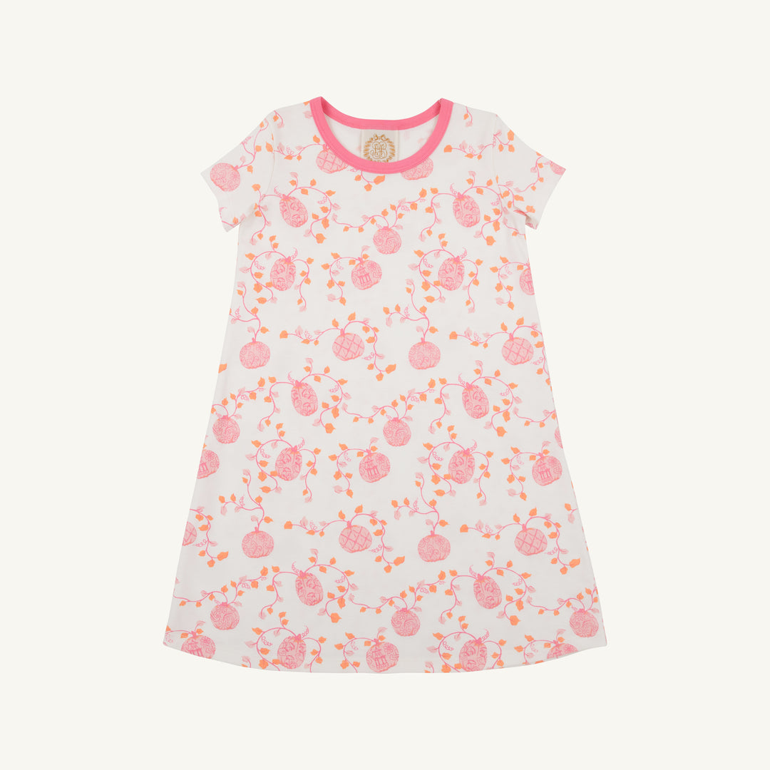 SHORT SLEEVE LIGHT PINK DRESS WITH PINK GUORD PRINT ALL OVER