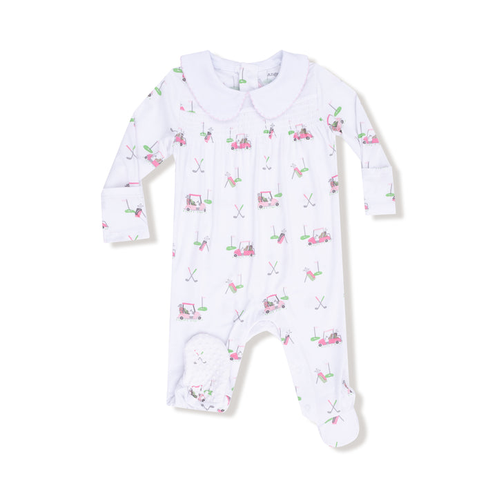 Baby onesie with car pattern on a white background