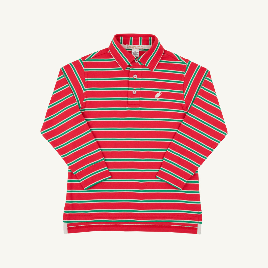RED/GREEN STRIPE LONG SLEEVE PRIM & PROPER POLO