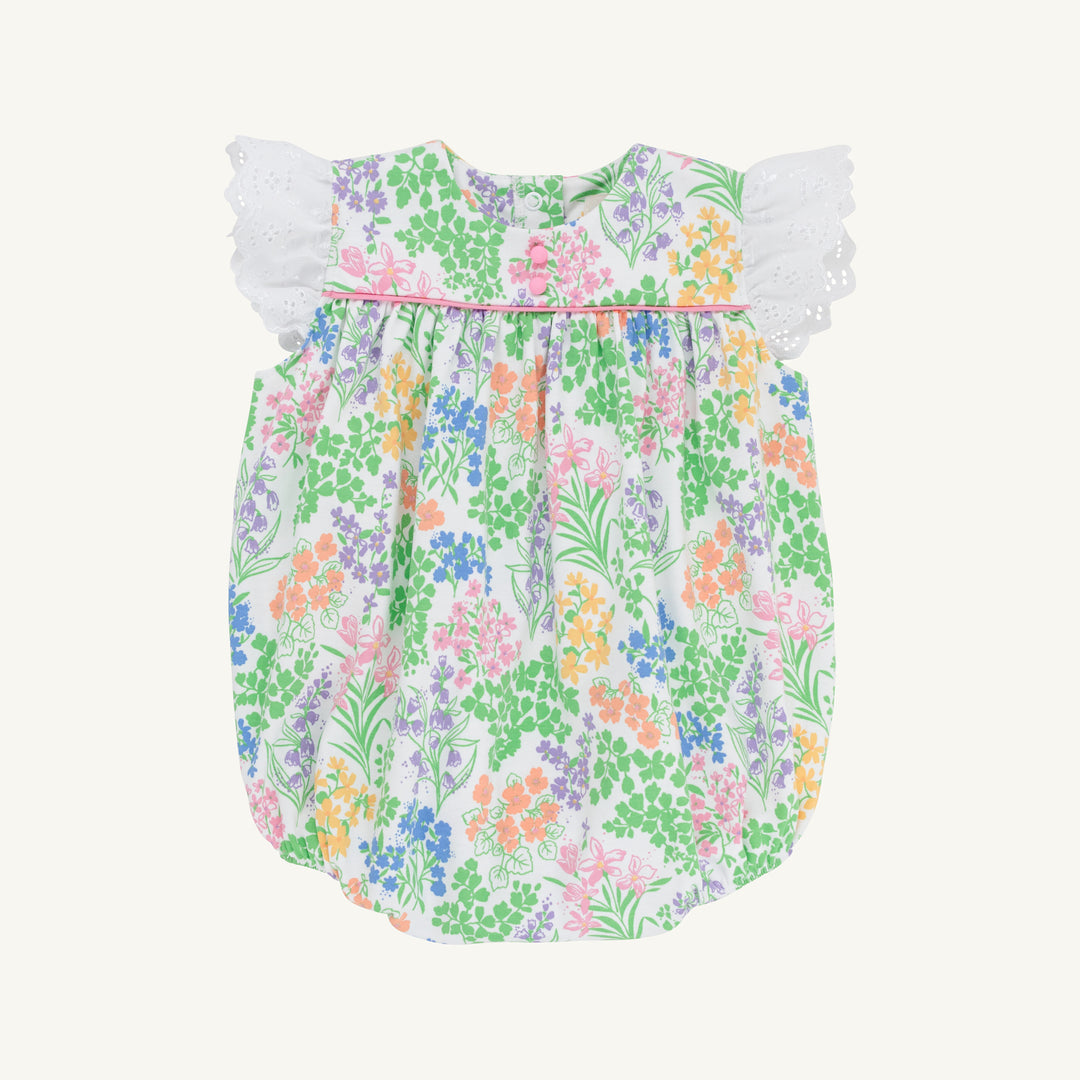 floral childs bubble with white flutter sleeves 