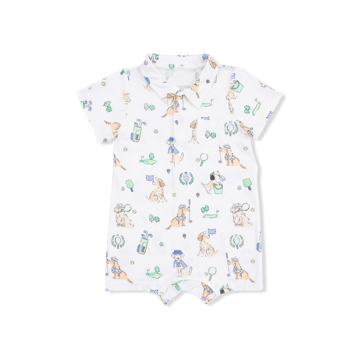 Baby romper with dog pattern on a white background