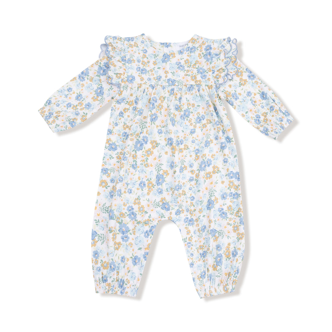 Floral-patterned baby onesie on a white background