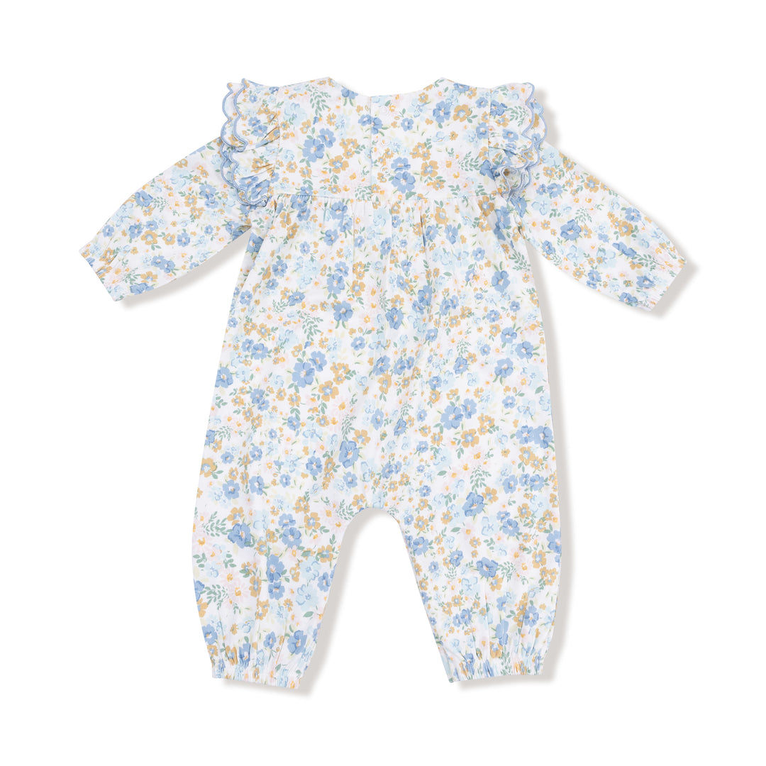 Floral-patterned baby onesie on a white background