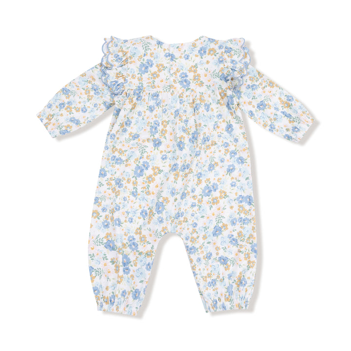 Floral-patterned baby onesie on a white background