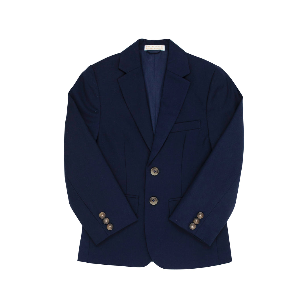 NAVY BLUE BLAZER ON WHITE BACKGROUND