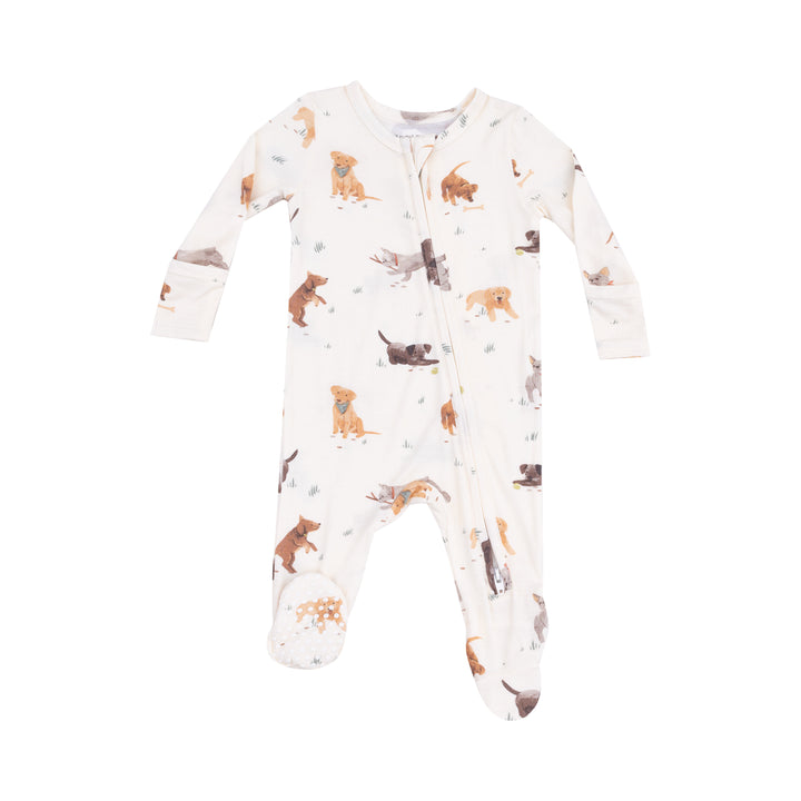 WATERCOLOR PUPPIES ZIPPER FOOTIE