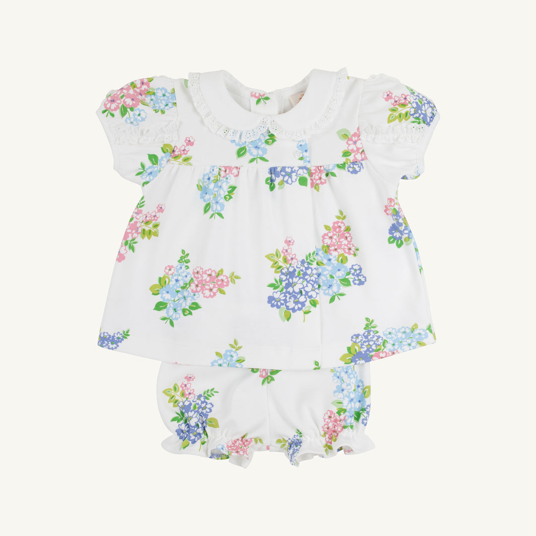 WHITE BLOOMER SET WITH BLUE AND PINK FLORAL PRINT WITH SHORTSLEEVES