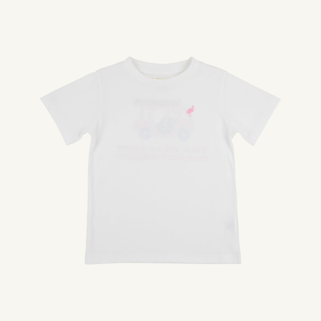 WHITE T-SHIRT WITH PINK STORK EMBLEM