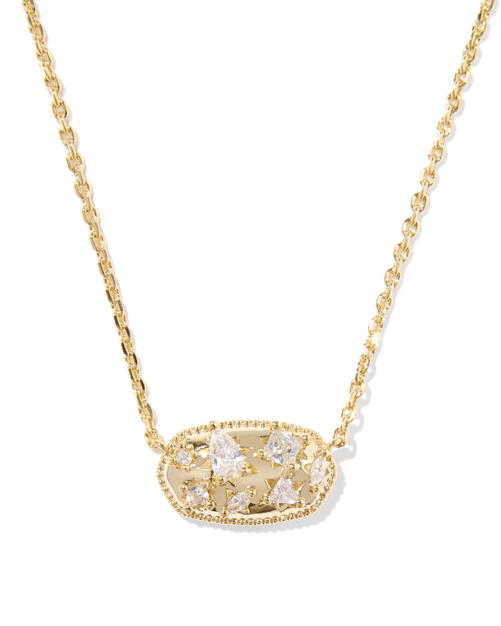 HOLLAND CRYSTAL SHORT PENDANT NECKLACE, GOLD WHITE CZ