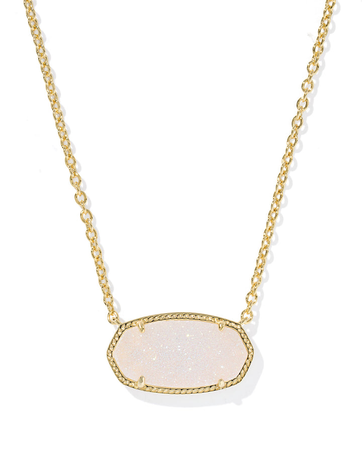 ELISA STATEMENT SHORT PENDANT NECKLACE, GOLD IRIDESCENT DRUSY