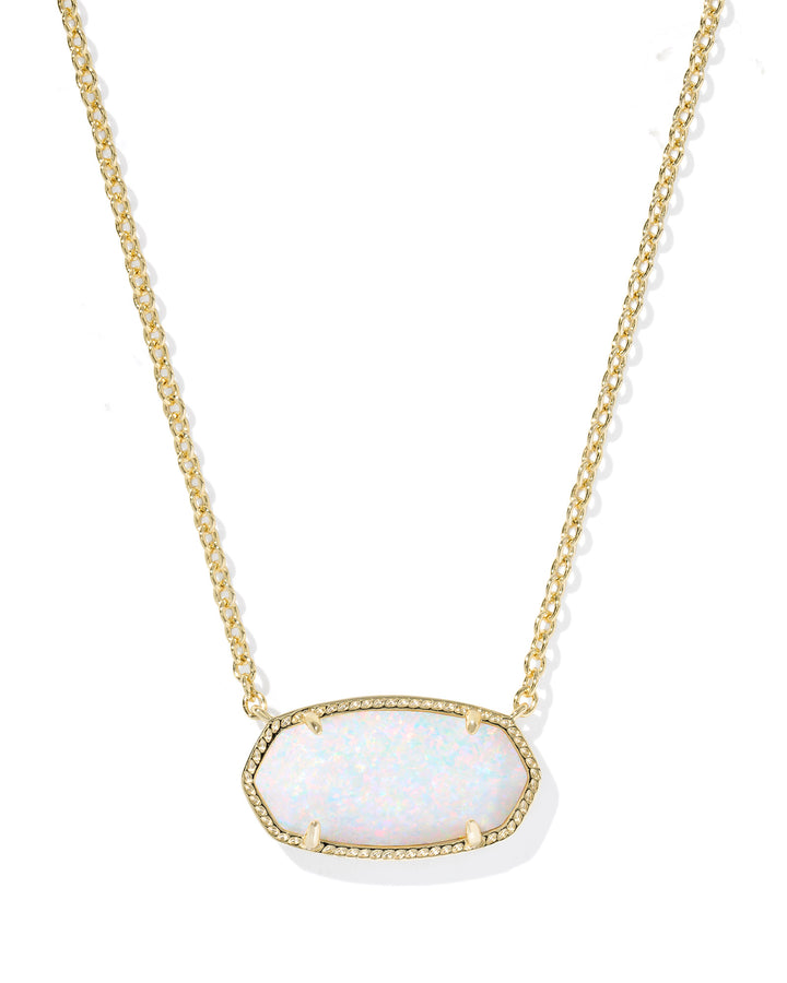 ELISA STATEMENT SHORT PENDANT NECKLACE, GOLD WHITE KYOCERA OPAL